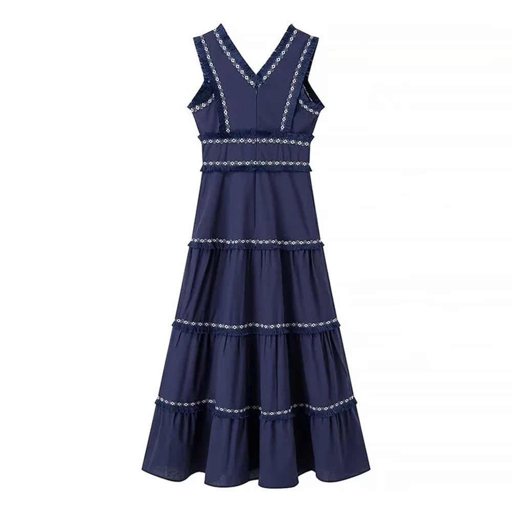 Casual Women's V-Neck Sleeveless Dress with Tassel Decoration