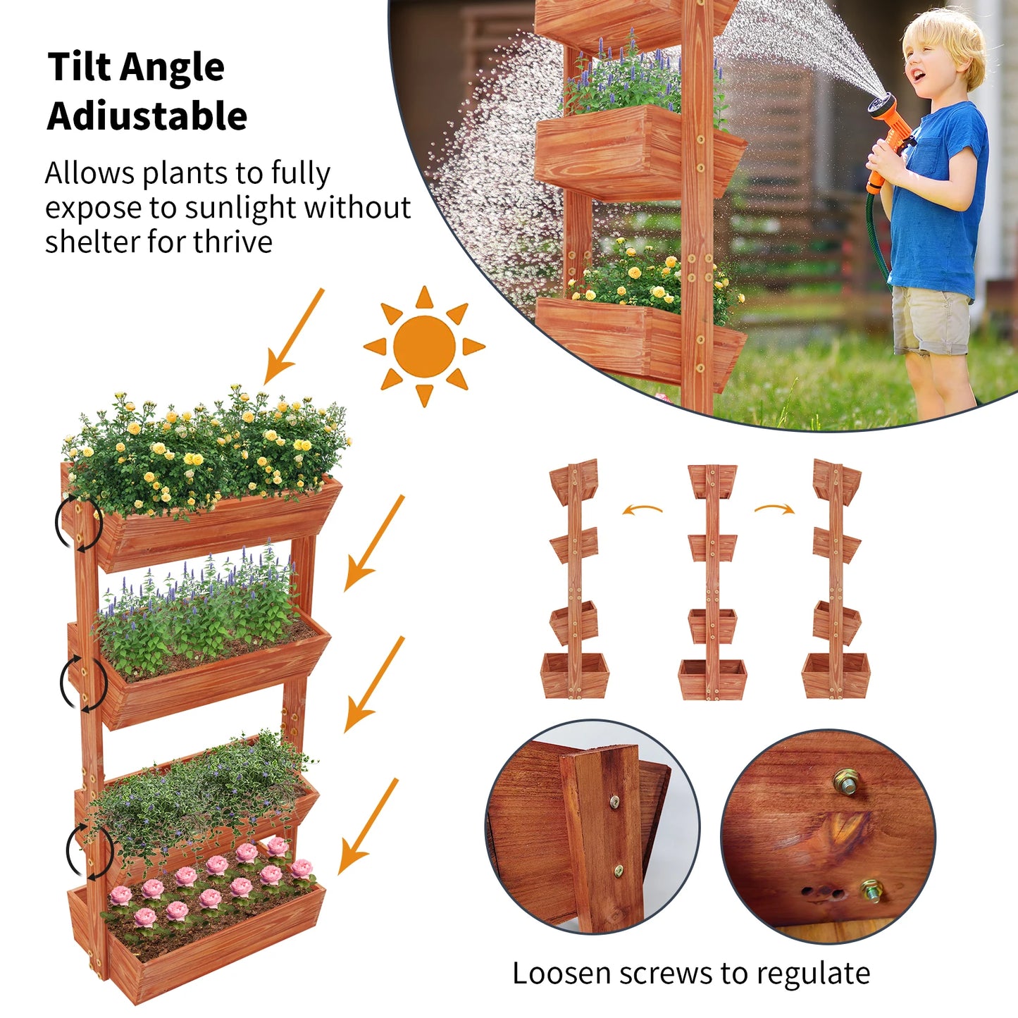 Finishing 4 Tier Vertical Garden Bed Wooden Planter Stand