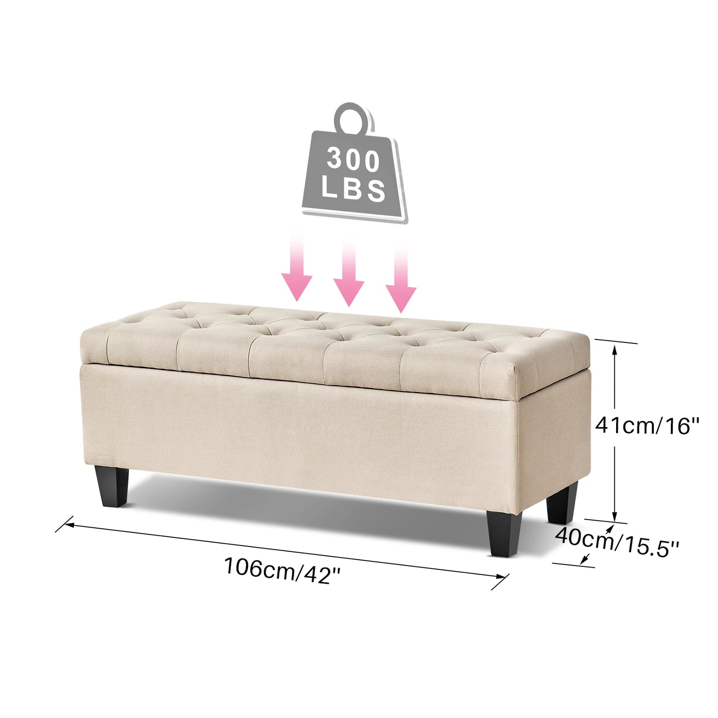 Redlife Storage Ottoman Bench Tufted Lid And Safety Hinge