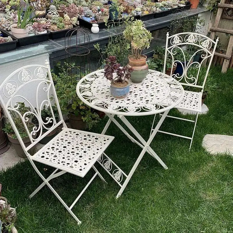 Folding Outdoor Garden Furniture Set Iron Table and Chair Nordic Patio Balcony Lounge Three Piece Set
