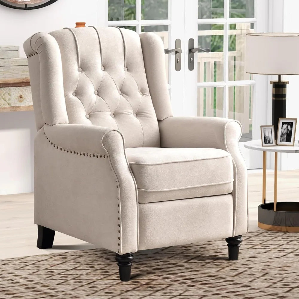 Push Back Recliner Chair Fabric Wingback Armchair Rivet