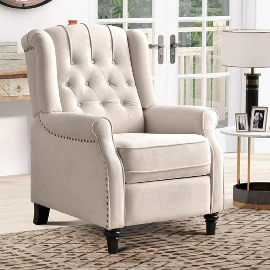 Push Back Recliner Chair Fabric Wingback Armchair Rivet