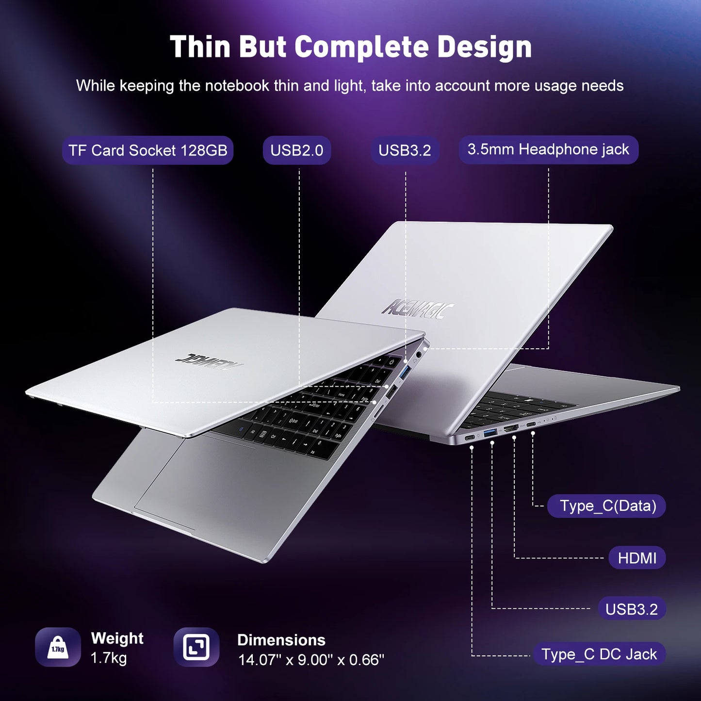 ACEMAGIC Ultra Slim Laptop with Intel Processor and 16GB RAM