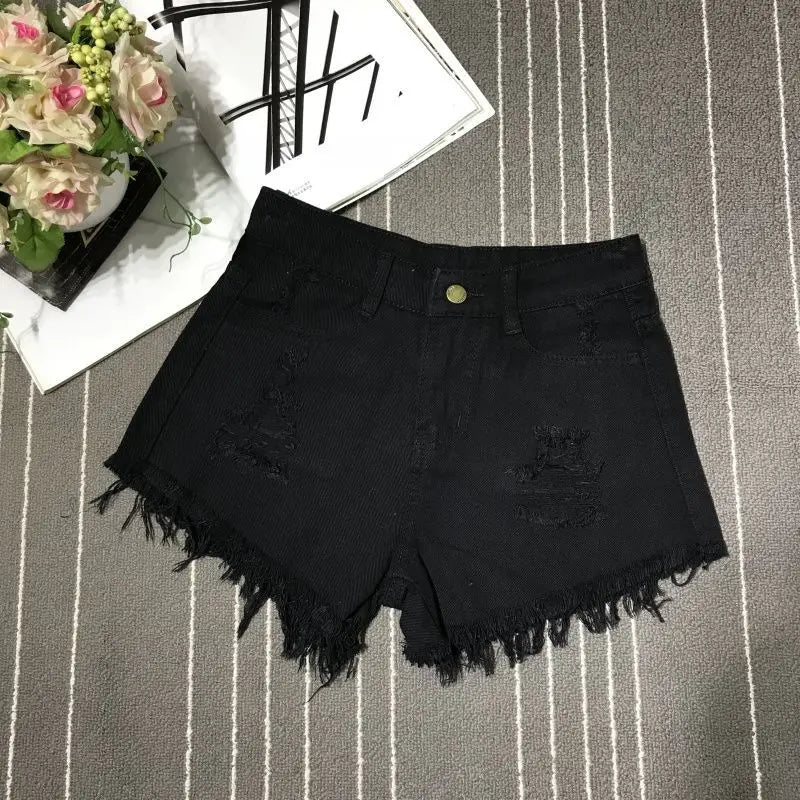 CN Guangdong High Waist Hollow Out Denim Shorts Women