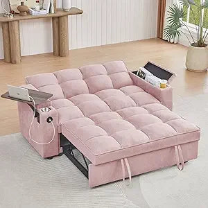 Modern 3-in-1 Convertible Sofa Bed with Swivel Side Table