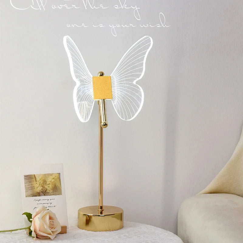 Butterfly LED Table Lamp Retro Gold Acrylic Desk Decor