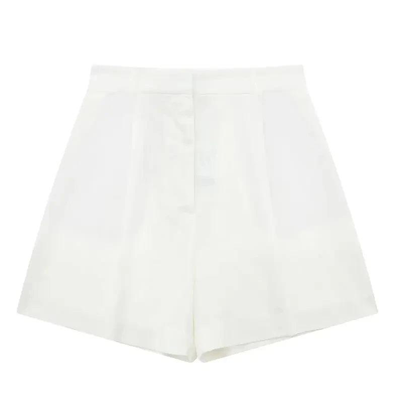 TRAFZA Women Casual Vintage Pant Suit Vest Shorts Set