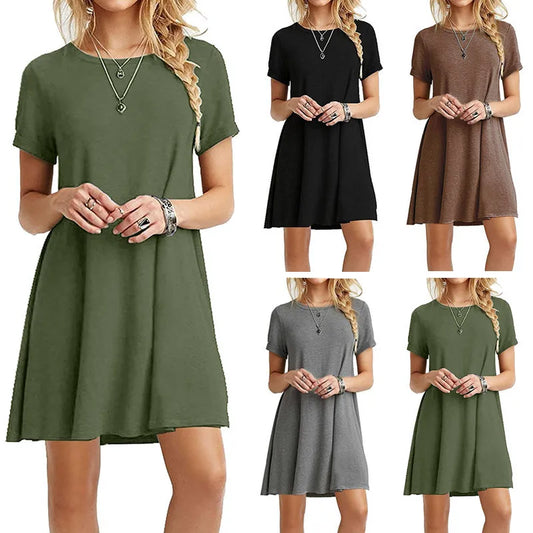Women Casual Vintage O Neck T Shirt Dress for Everyday Wear