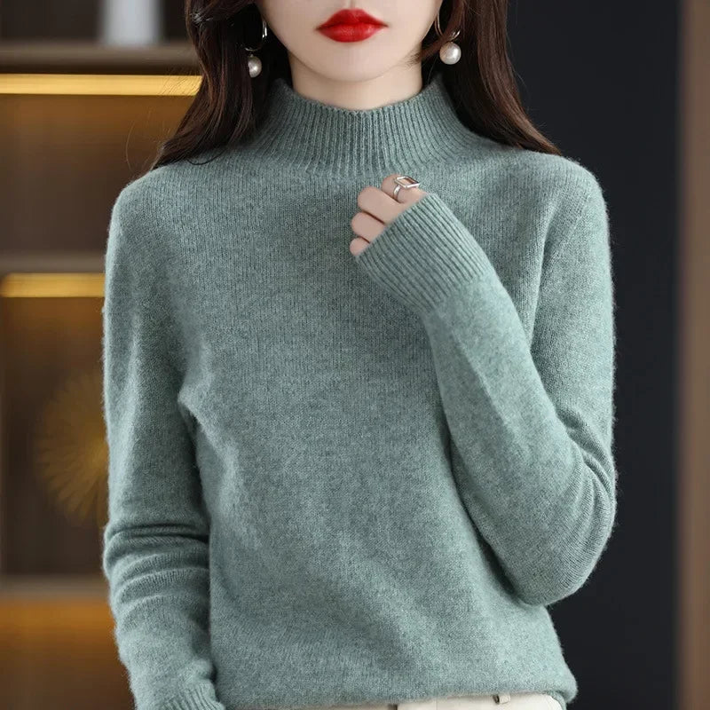 Kannisak Women Half High Collar Knit Sweater Long Sleeve