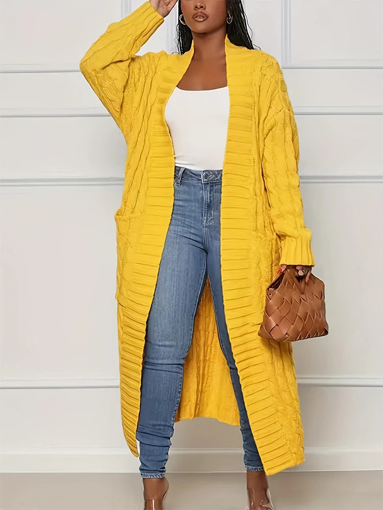 Women's Long Cardigan With Pockets Knit Sweater Acrylic
