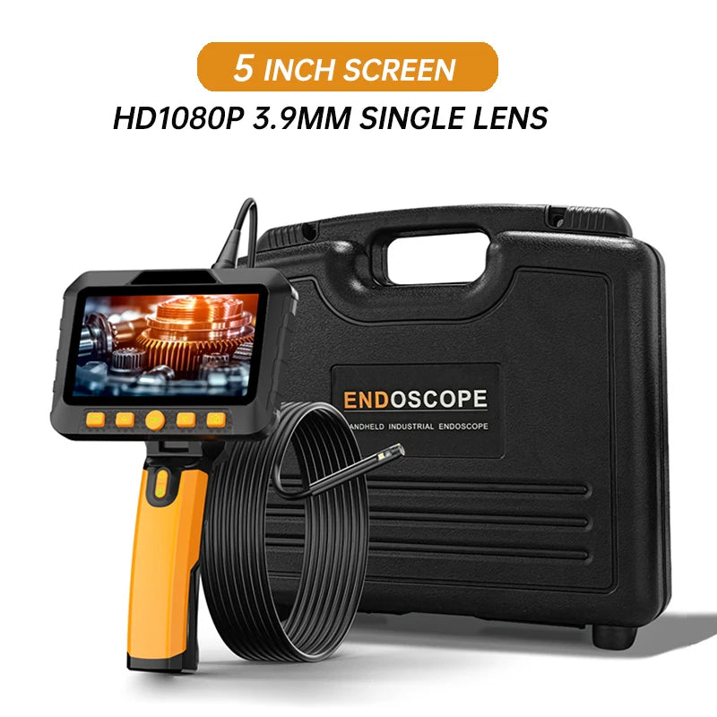 5 Inch Screen Handheld Endoscope Camera 1 To 15 Meter HD 1080P Single Dual Triple Lens 5MP Autofocus Pipe Inspection Borescope Tool Case