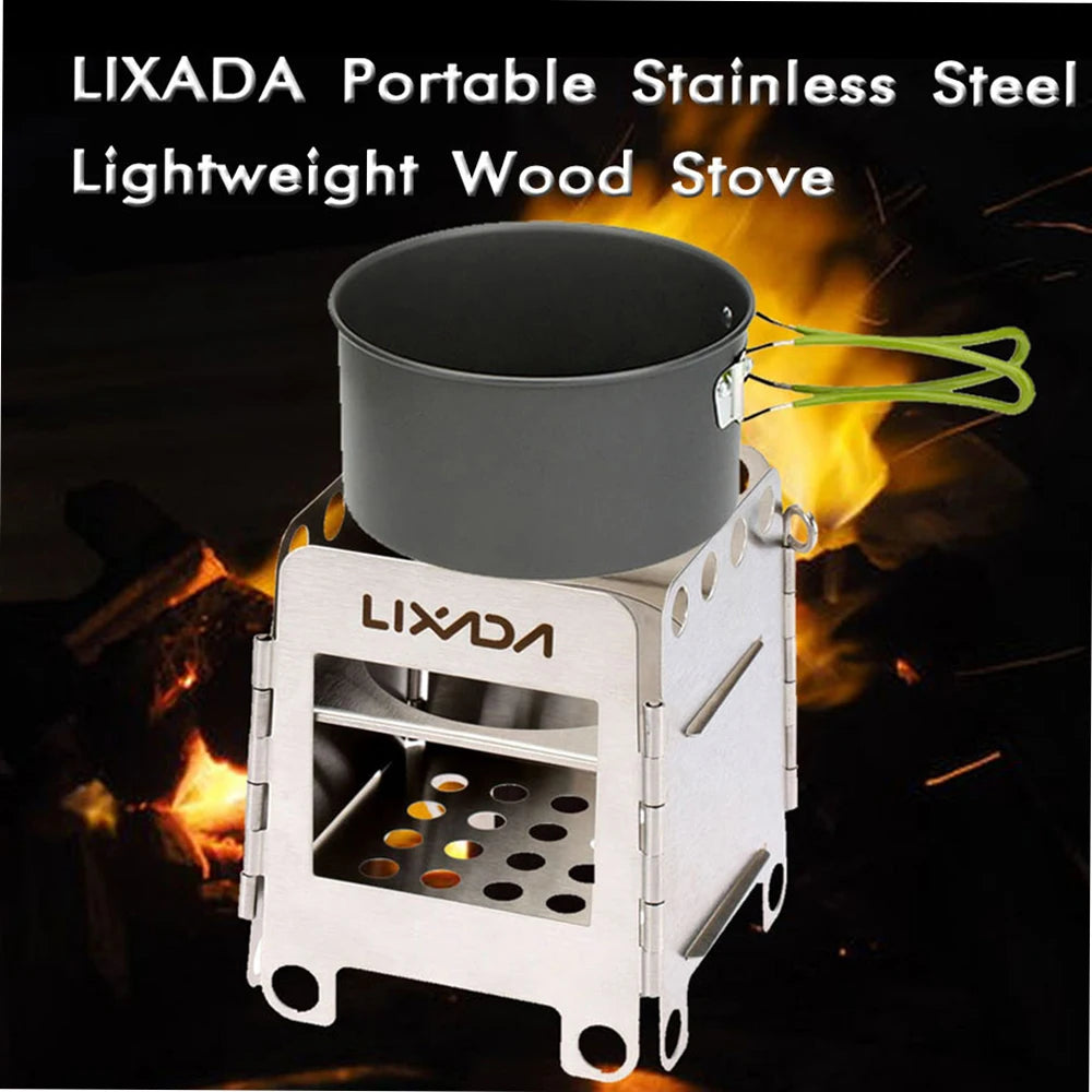 Portable Stainless Steel Folding Wood Stove for Outdoor Cooking