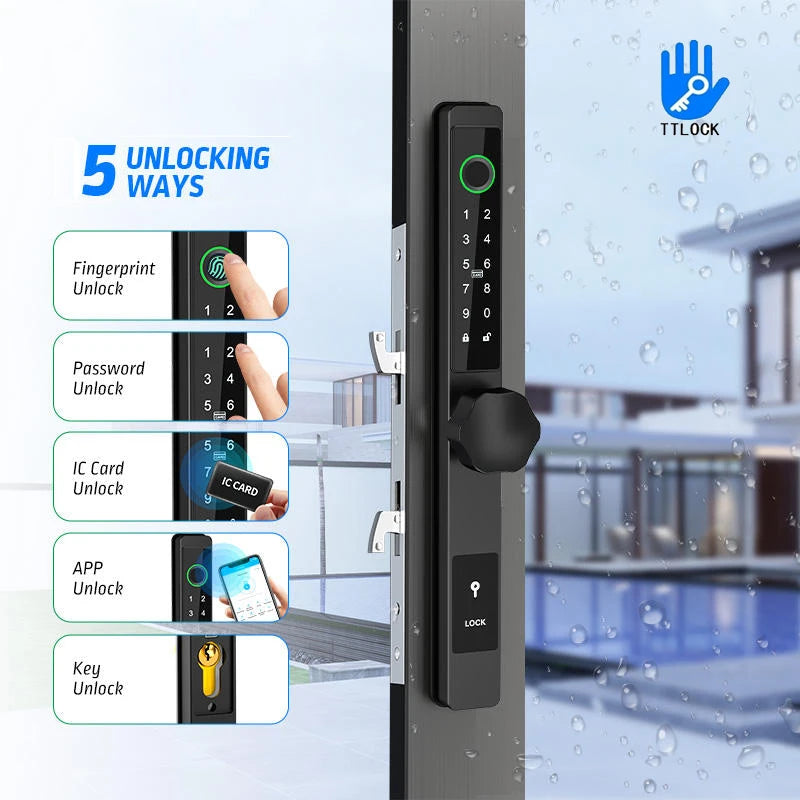 ZhdCookey Electronic Door Lock APP Remote Unlock Waterproof Fingerprint IC Card Password Aluminum Alloy Sliding Door Smart Lock