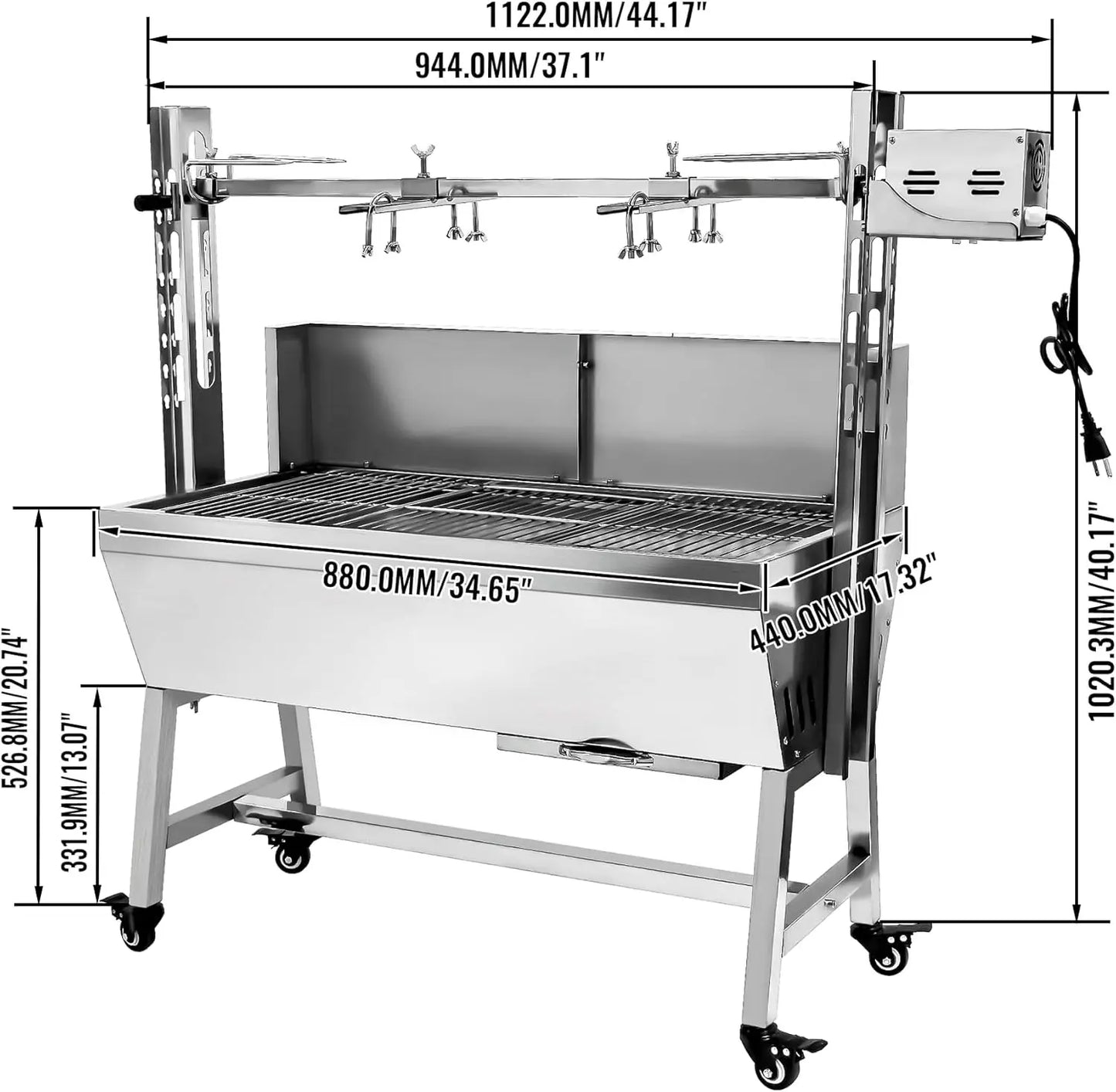 Stainless Steel Charcoal Rotisserie Grill with Automatic Motor