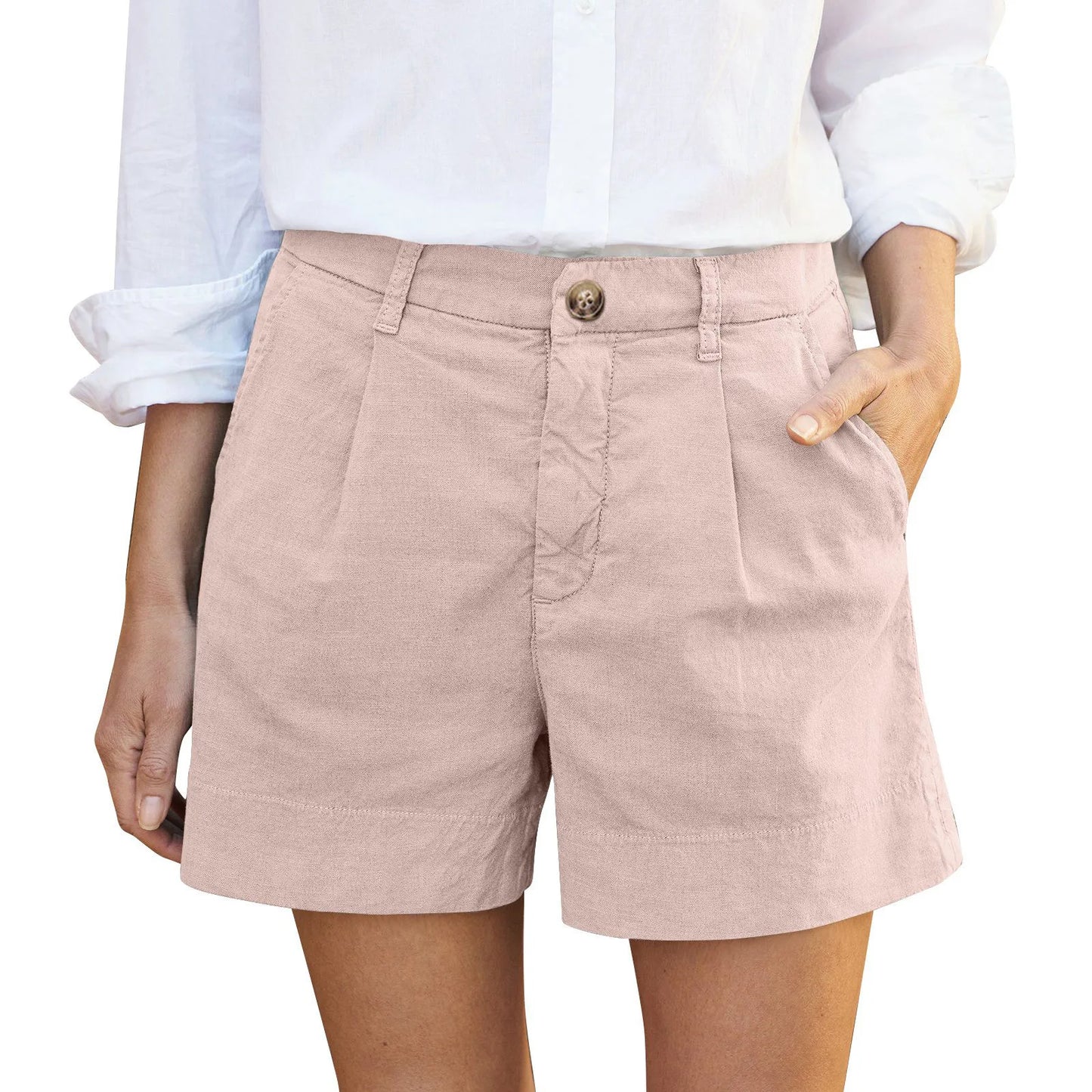 Cotton Linen High Waist Shorts for Women
