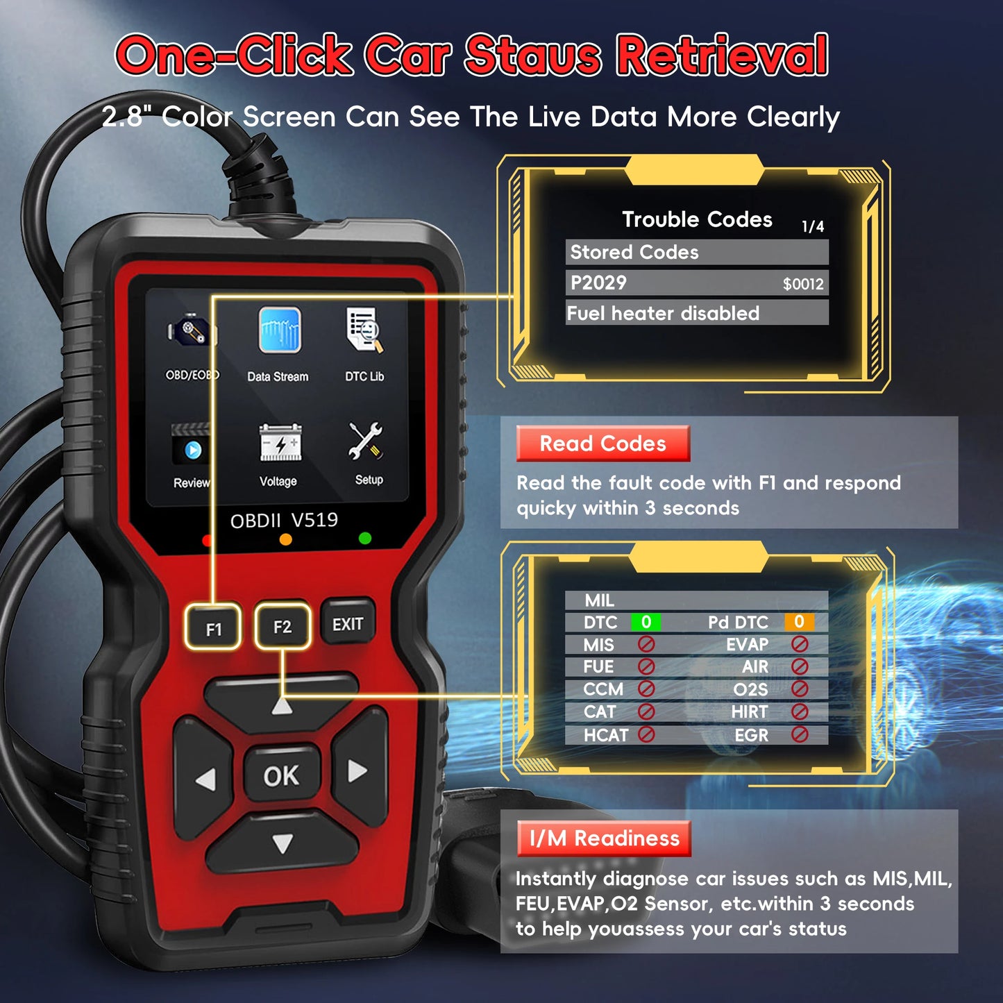 OBD2 Scanner Diagnostic Tool Enhanced Auto Check Engine Code Reader with Reset I M Readiness OBDII EOBD Car Diagnostic Scan Tool