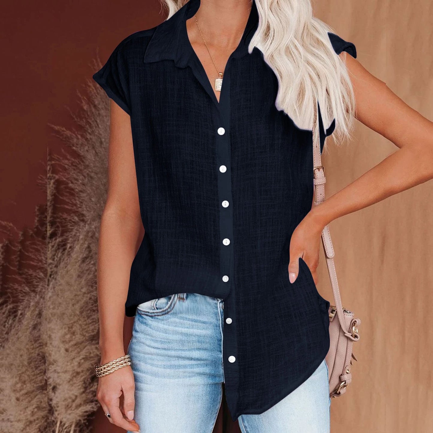 HallolillaCN Summer Cotton Linen Shirt Women Loose Top