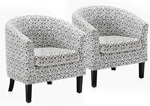 Linen Round Accent Barrel Chairs Set of Two