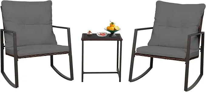 3-Piece Patio Bistro Set With Outdoor Rocking Chairs And Glass Coffee Table For Stylish Outdoor Living