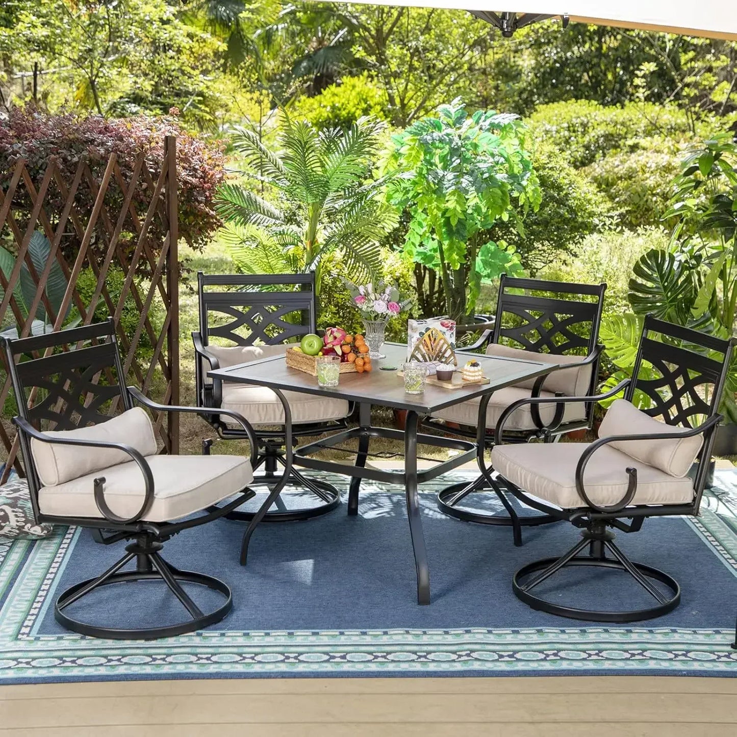 Guangbai Patio Dining Set 4 Swivel Chairs And Square Table