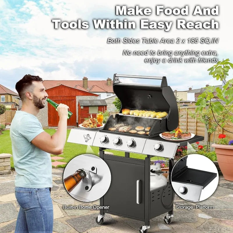 MELLCOM 3 Burner Propane Gas Grill with Cast Iron Grates