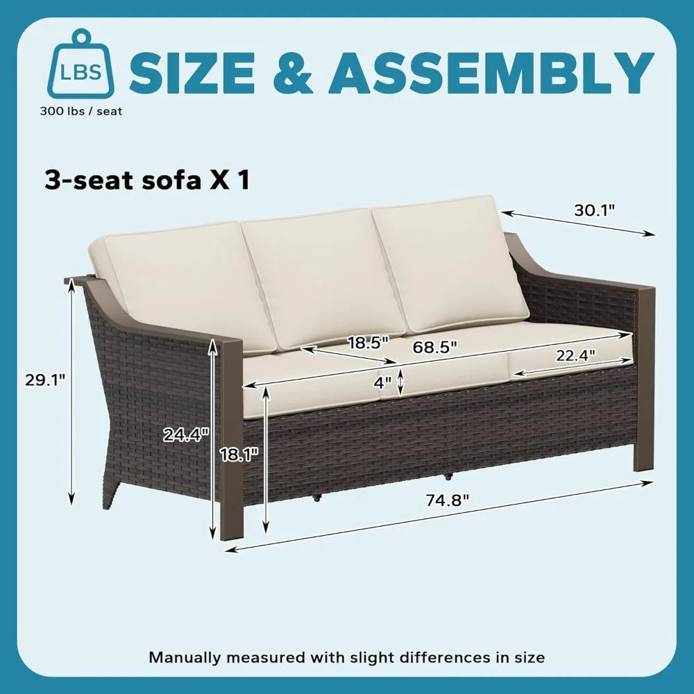 HUANZHUANG Outdoor Metal Wicker Patio Sofa 3 Seat Set