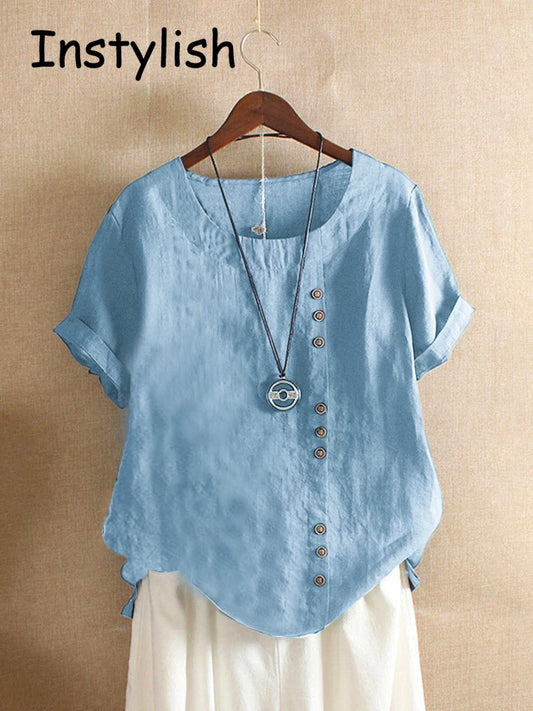 Vintage Harajuku Button T Shirt Casual Streetwear Blouse Tee