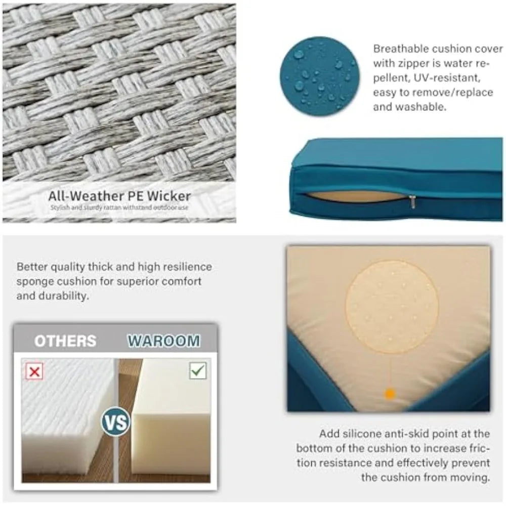 HUANZHUANG Outdoor PE Rattan Wicker Patio Furniture Set 4 Piece Conversation Sofa Chairs