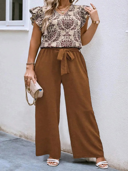 Plus Size Casual V-neck Two Piece Set for Summer