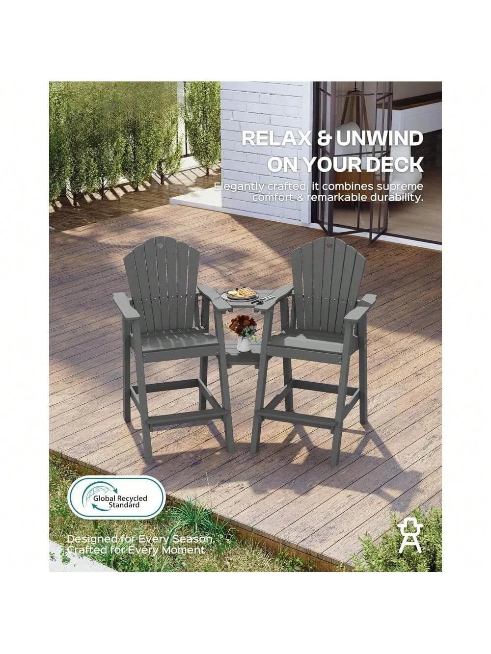 Adirondack Chairs Set Of 2 With Connecting Table HDPE