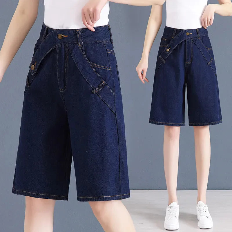 High Waist Wide Leg Denim Pants for Women's Vintage Style