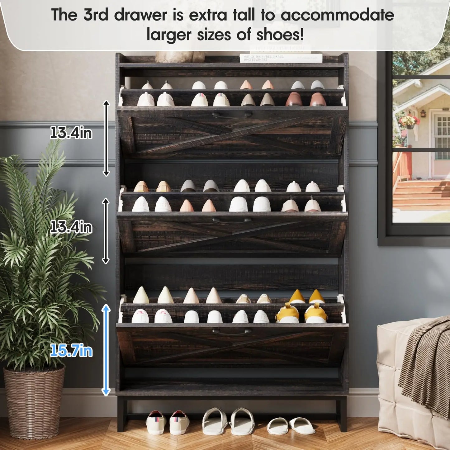 Modern Shoe Cabinet with 3 Flip Drawers for Entryway Storage