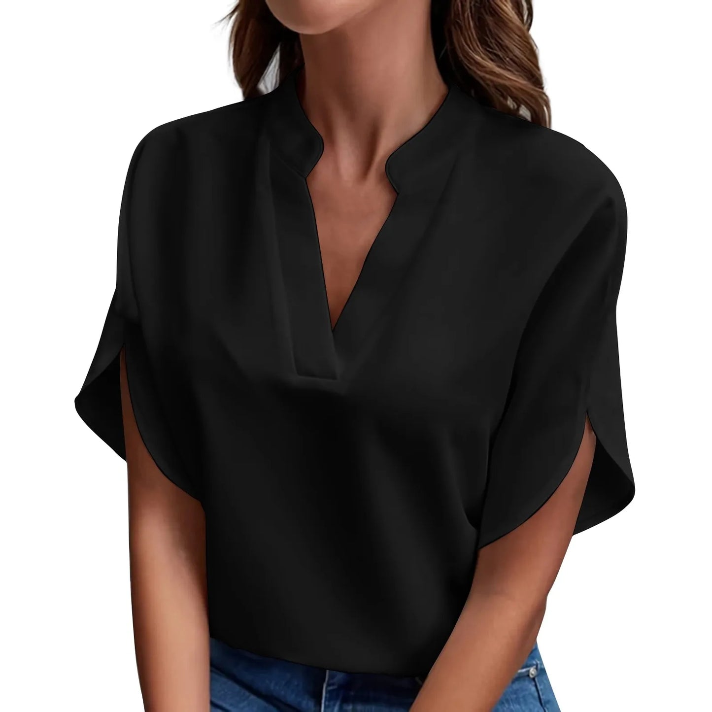 CN Guangdong Summer V Neck Loose Blouse for Women