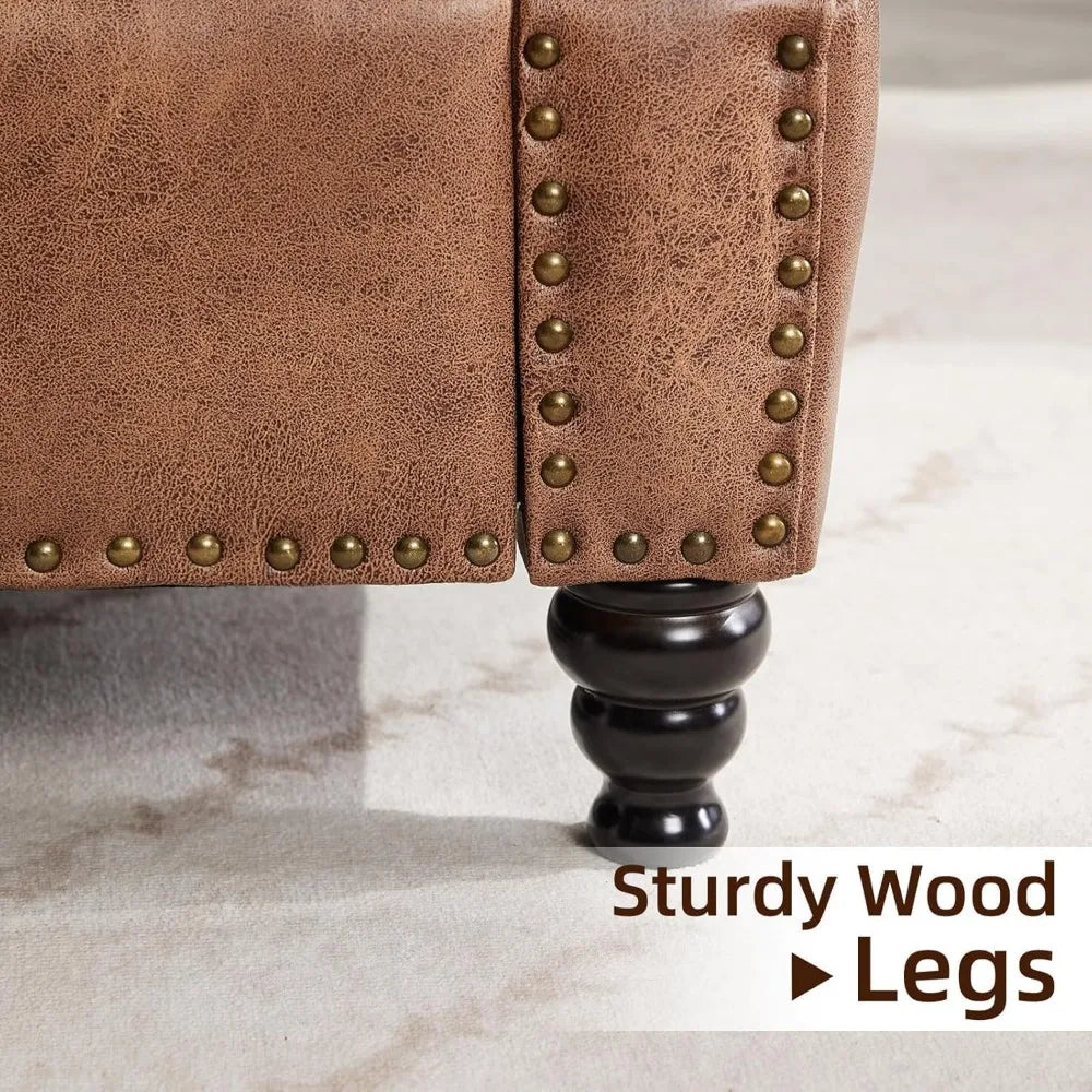 ZHUXIANG Faux Leather Sofa Mid Century Couch for Small Spaces