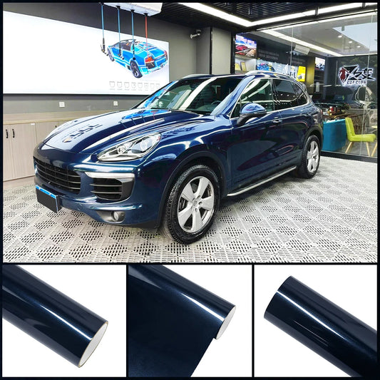 Premium Metallic Navy Blue Wrap PET DIY Vinyl Film Car Whole Body Decal PVC Sticker Protective Cover Auto Tuning Accessories