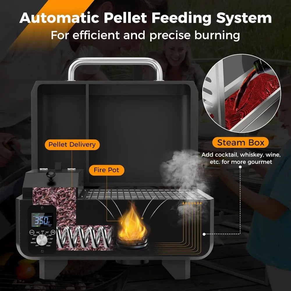 Portable Wood Pellet Grill and Smoker with Temperature Control