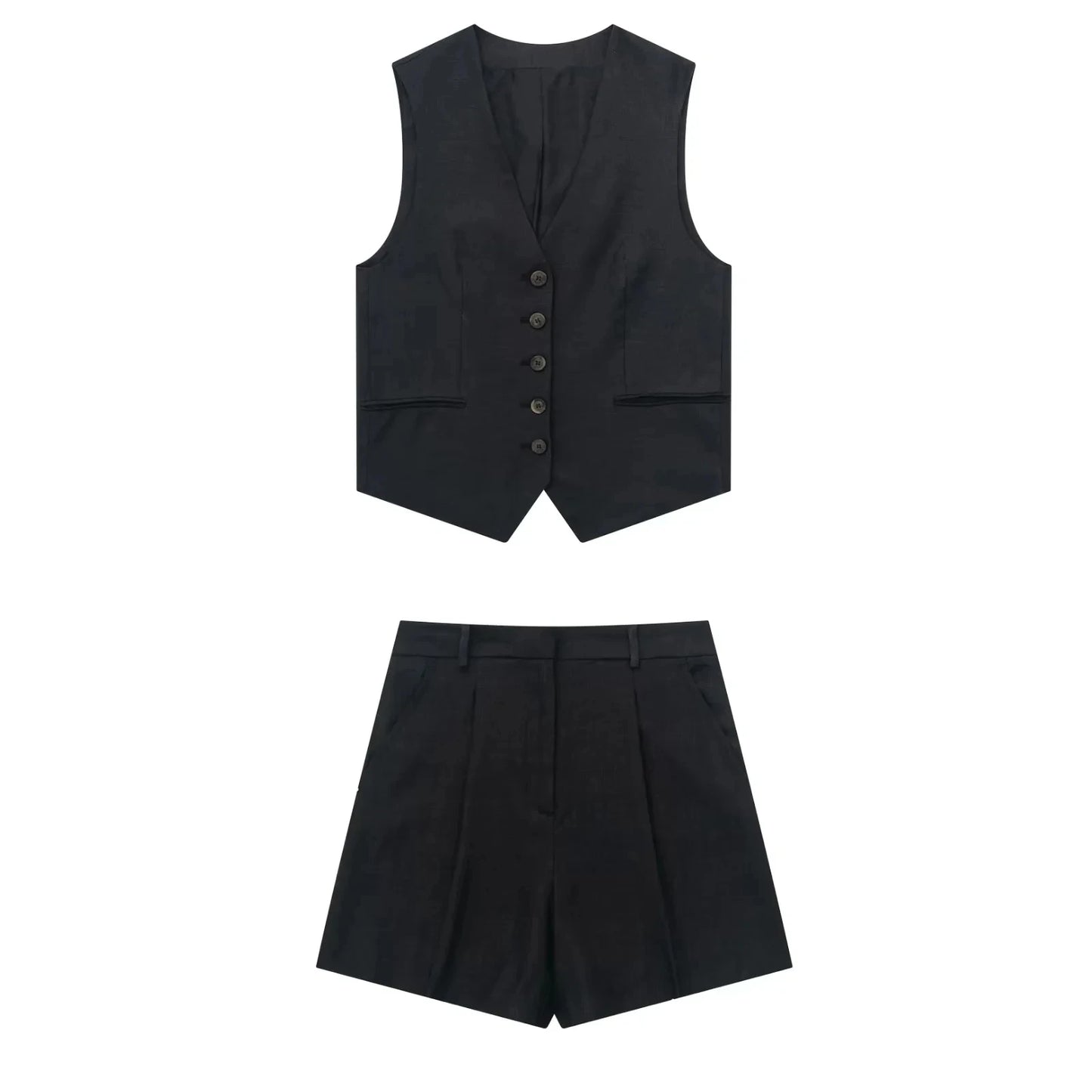 TRAFZA Women Casual Vintage Pant Suit Vest Shorts Set