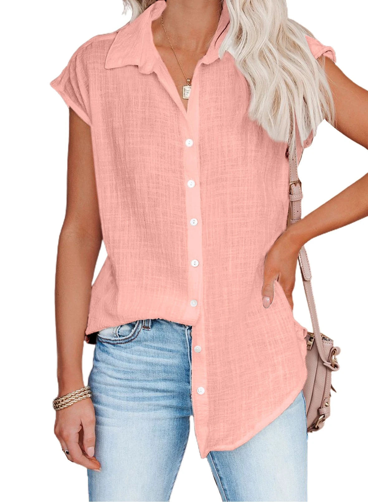 HallolillaCN Summer Cotton Linen Shirt Women Loose Top