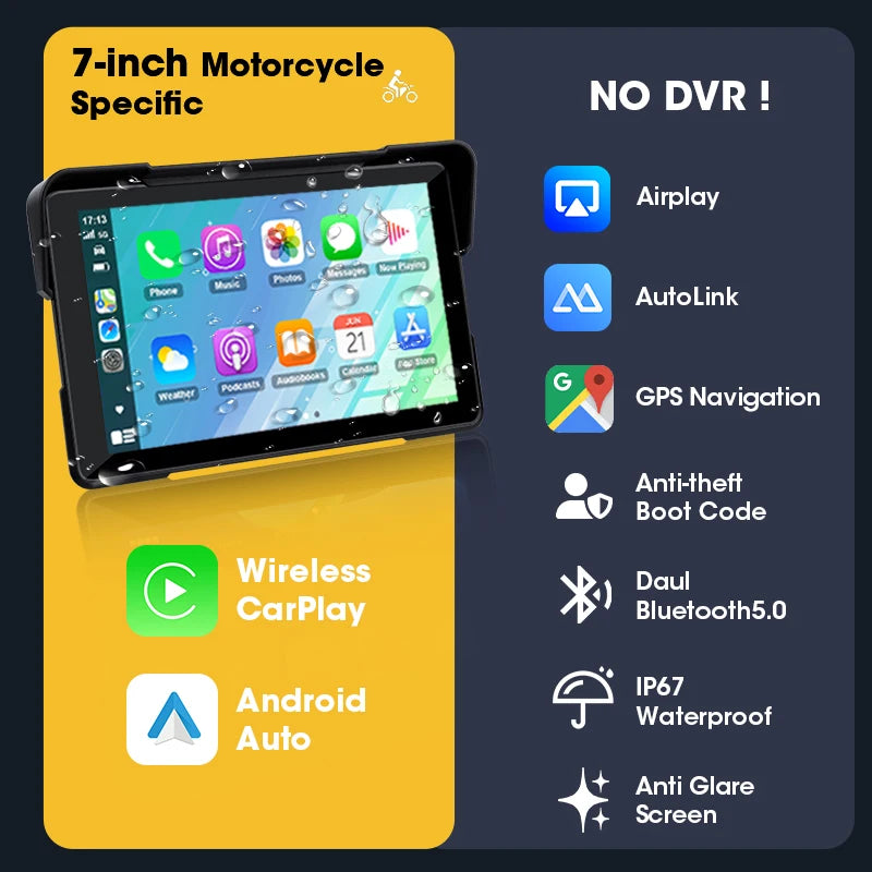 JMCQ Motorcycle DVR GPS Multimedia Player CarPlay IPX7
