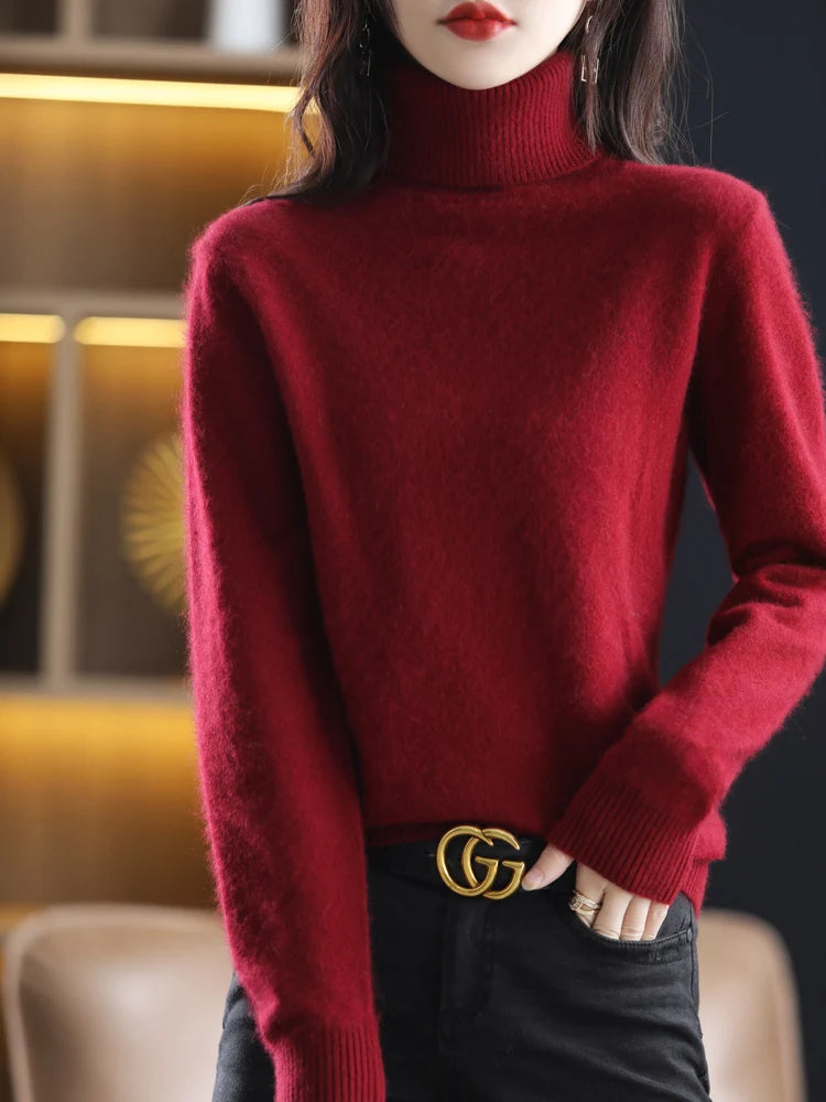 LHZSYY Mink Cashmere Turtleneck Sweater for Women Warm