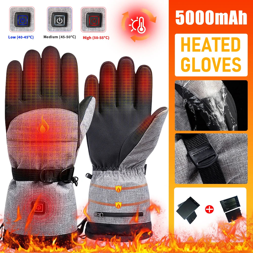 HOSPORTCN Winter Electric Heated Gloves USB Charging Waterproof