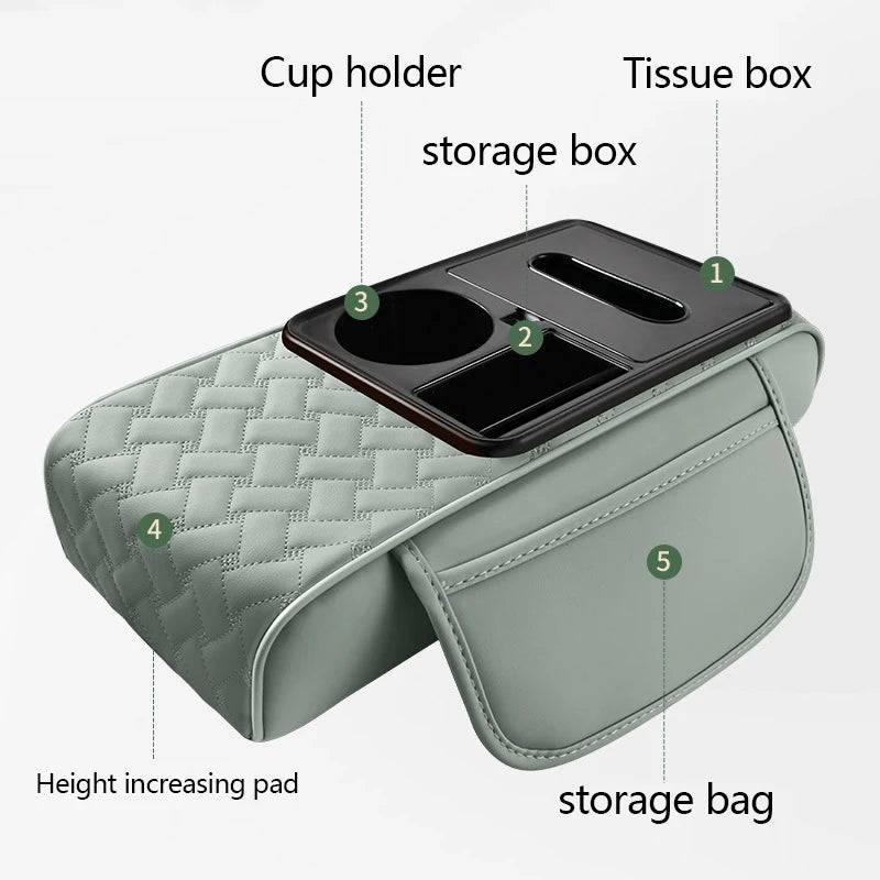 Multifunctional Leather Car Armrest Storage Box Cushion Pad