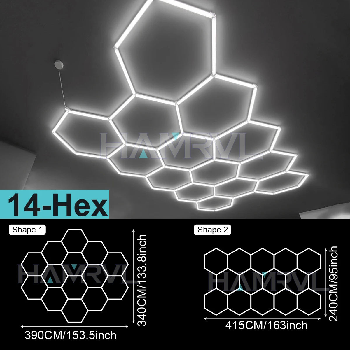 Garage Lights Hexagon Lamp 110-240V LED Tube Honeycomb Ceiling Lighting for Workshop Car Showroom Auto Body Repair Gym