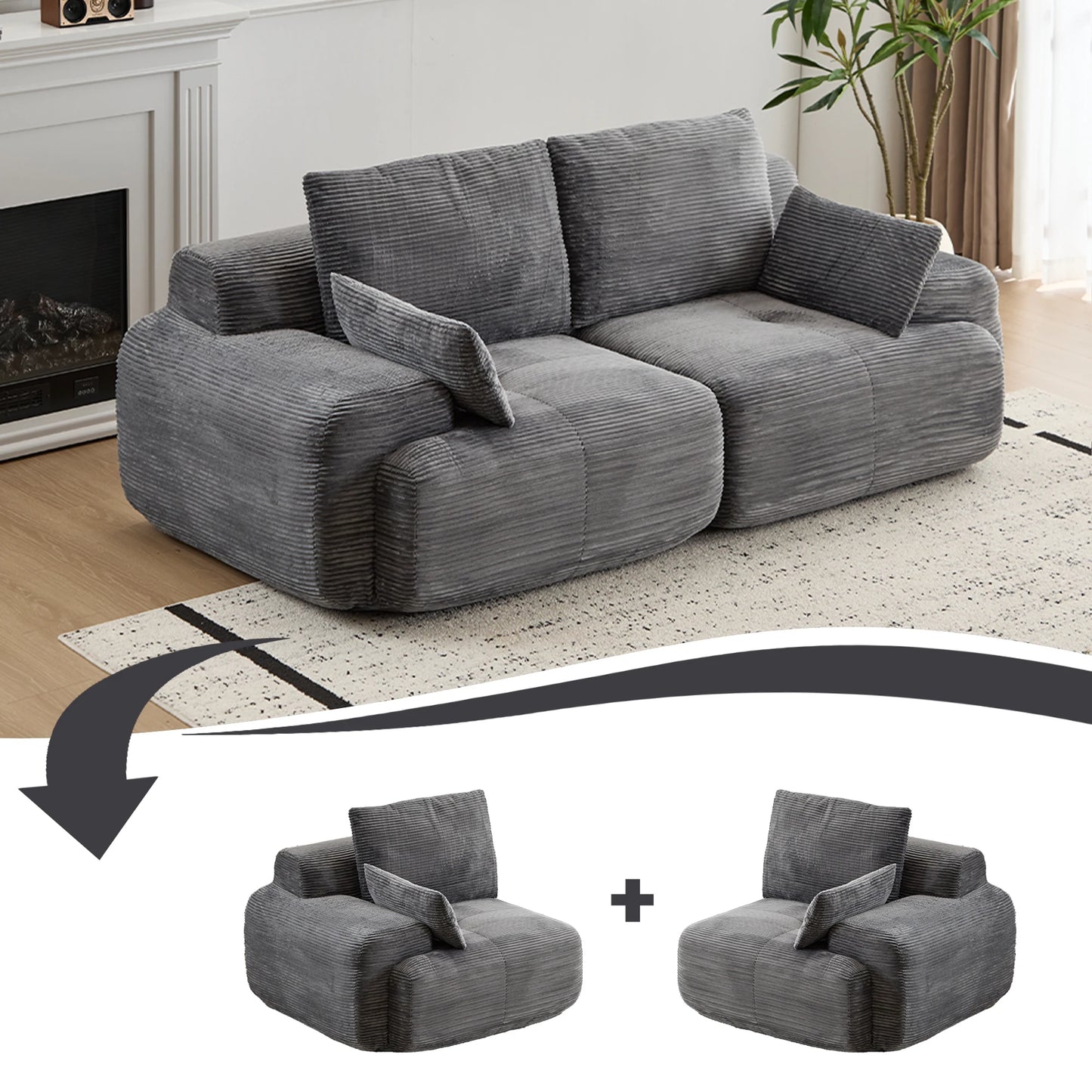CN Zhejiang Modern Memory Foam Compressed Sofa Corduroy Sectional Couch For Living Room No Assembly Required