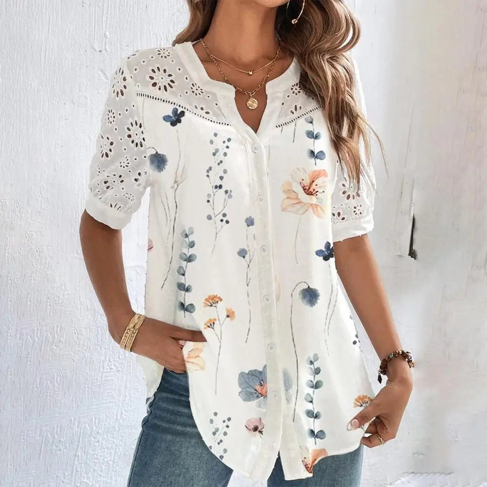 Icevoolen Temperament Casual Lace Women Shirt Loose Blouse