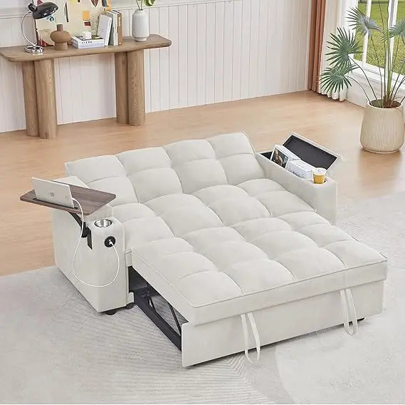 Modern 3-in-1 Convertible Sofa Bed with Swivel Side Table
