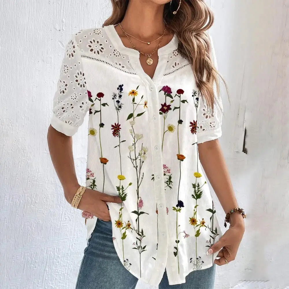 Icevoolen Temperament Casual Lace Women Shirt Loose Blouse