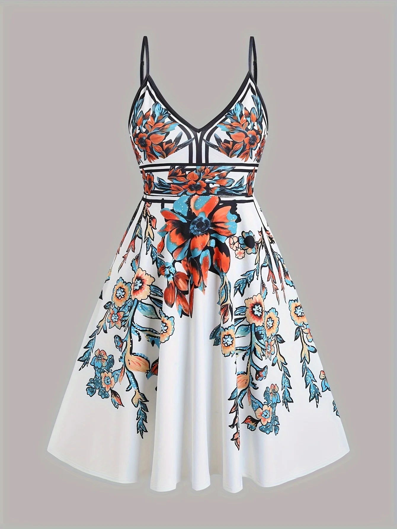 Summer Floral Print Plus Size Sling Mini Dress