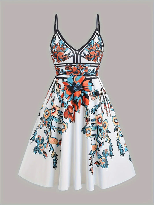 Summer Floral Print Plus Size Sling Mini Dress