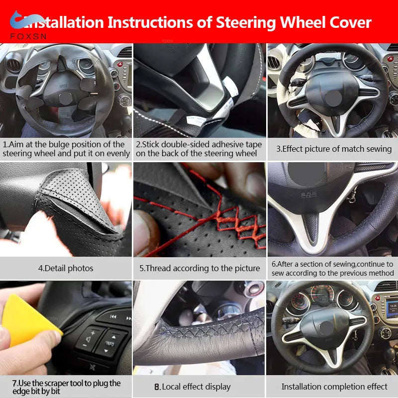 Hand-Stitch Microfiber Leather Steering Wheel Cover for Fiat 500 Models 2007-2015